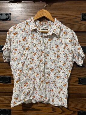 Rachel Zoe floral linen shirt dolman sleeves mother of pearl buttons small